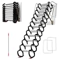 12 Steps Attic Stairs Pull Down with Handrail, Titanium-Magnesium Alloy Retractable Attic Ladder, 10 FT Wall Mounted Folding Ladder for Garage Attic Basement Access(1102 Lbs)