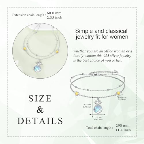 Image of LUHE Pineapple /Mushroom /Star /Mountain Anklets Sterling Silver Adjustable Chain Link Ankle Bracelets Beach Anklet Jewelry for Women Teens