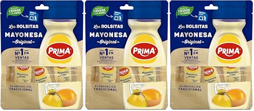 Prima Mayonesa monodosis receta tradicional con huevos 100% origen España. 12 bolsitas (Paquete de 3)