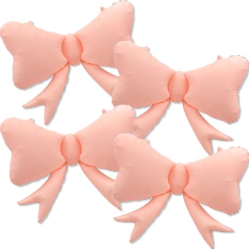 Image of 4 Pcs Large Bow Balloons, Pink Bow Balloon Coquette Balloons for Pink Bow Party Decorations Coquette Birthday Decorations