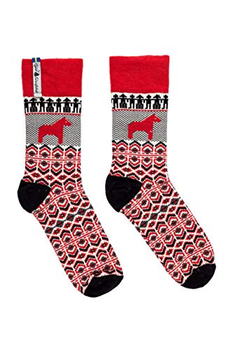 ÖJBRO VANTFABRIK "Dalarna Socken knöchelhoch rot / beige / schwarz Gr. M leichte Stricksocken Merinowolle Strümpfe Strick, aus Schweden Cover