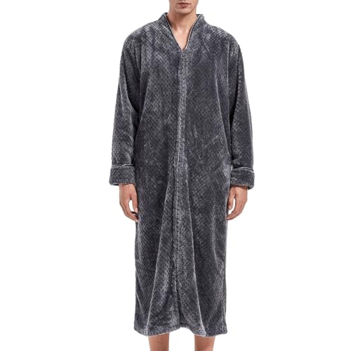 Men's Long Sleeve Plush Robe Warm Full Zip Long Bath Robe Thick Comfy Loose Fit SPA Oversized Bathrobe Loungewear2