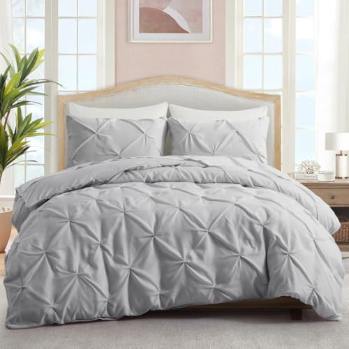 ZHDEDSP Bettwäsche-Set mit Pintuck-Design, 220×240 cm, Grau, 3-teilig, Microfaser Bettbezug mit Kissenbezug 80×80 cm