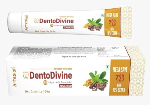 Image of Dentodivine Pure Ayurvedic Toothpaste | For Teeth Whitening, Stain Removal & Repairs Cavities | SLS Free Toothpastes | Anti-Bacterial Tooth Paste | For Toothache, Bleeding Gums, Sensitivity, Cavities, Plaque & Bad breath | With 20 herbs & VAIDYA RECOMMENDED 100g (3)