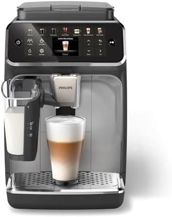 Philips 4400 Series Fully Automatic Espresso Machine – 12 Hot & Iced Coffees, Quick-to-Clean LatteGo Milk System, SilentBrew, QuickStart, Ceramic Grinder, Black Chrome (EP4444/90)