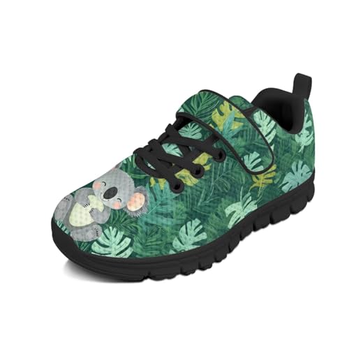 Boys Girls Sneakers Kids Lightweight Breathable Strap Athletic Running Shoes for Little Kid/Big Kid Koala Tropical Leaf Pattern