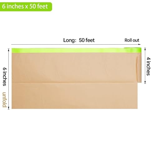 Paint Masking Paper With Adhesive - 6 Inch X 50 Feet Painters Paper Roll, Tape And Drape For Painting, Floor Protection, Auto Body Masking, Wall Covering (4 Rolls) #TOP1
