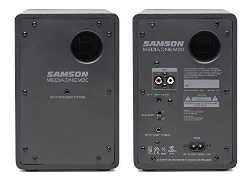 Samson Mediaone M30 3" Powered Studio Monitors - Pair,Black & Hosa Cpr-202 Dual 1/4" Ts To Dual Rca Stereo Interconnect Cable, 2 Meters #TOP2