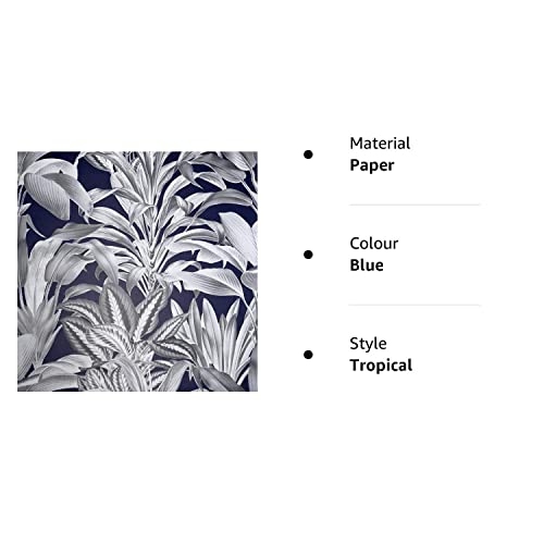 Arthouse Greenhouse Plants Navy, Foliage and Leaf Design Wallpaper, for Living Spaces & Feature Walls - Image 4
