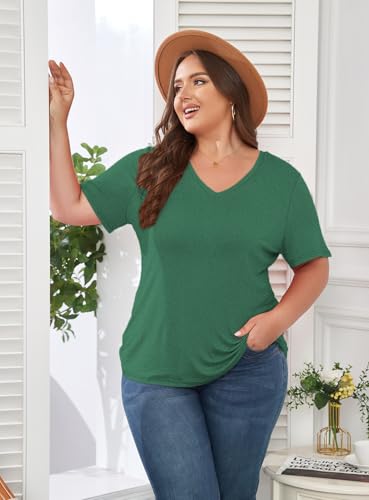 Image of ForHailey Women's Plus Size Short Sleeve Tee Shirt V Neck Basic Ladies Loose Fit T Shirt 1X-5X