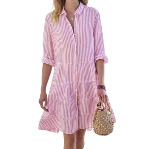 Robe chemise longue en coton-lin pour femme coupe ample décontractée
