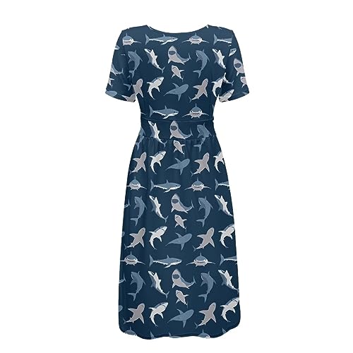 Image of Women's Summer Formal Dresses Short Sleeve Wrap V Neck Dresses Bridesmaid Wedding Guest Dress with Pockets