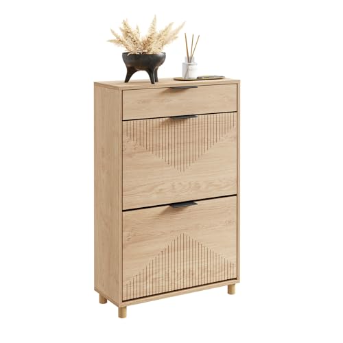 SoBuy Zapatero Entrada Recibidor   Zapatero Estrecho Madera 24cm, Gran Capacidad para Zapatos hasta Talla 47, Diseño Nórdico, Pasillo, Entrada, Familia, Madera, 60x24x95cm, FSR212 N