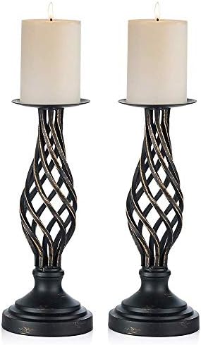 TentHome Metal Pillar Romantic Candlesticks Home Decor Candle Stand Candle Holders for Fireplace, Living or Dining Room Table, Gifts for Wedding Set of 2