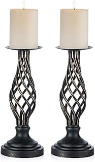 TentHome Metal Pillar Romantic Candlesticks Home Decor Candle Stand Candle Holders for Fireplace, Living or Dining Room Table, Gifts for Wedding Set of 2