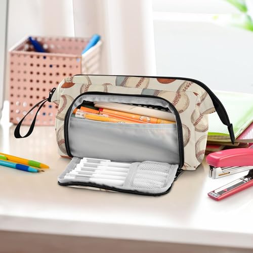 Image of Fisyme Vintage Baseball Sport Pencil Case Large Capacity Pen Bags Box Big Makeup Pouch Organizer