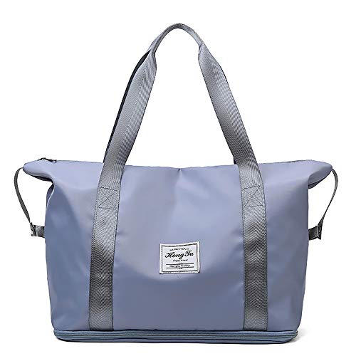 Eco Memos Bolsas de Viaje Bolsa Deportiva para Gimnasia con Espacio Expandible - Bolsa de Noche para el Fin de Semana de Hombro para Mujeres Bolsa de Viaje de Avión Bolsa de Lona (Azul) Cover