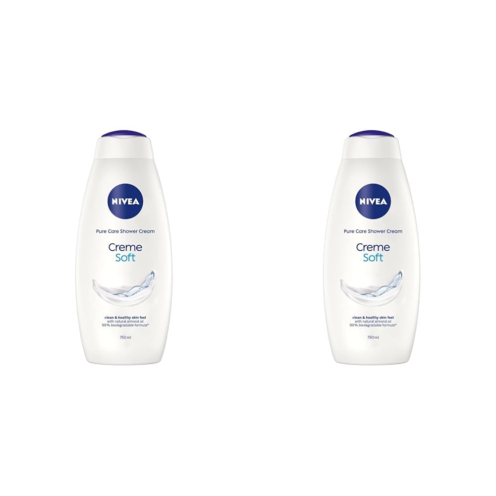 NIVEA Care Shower Creme Soft (750ml) Caring Shower Body Cream Enriched with Almond Oil, Moisturising Shower Gel Body Wash, Skin Moisturiser with Mild Scent (Pack of 2)