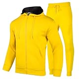 ANGELA BEBE Men's Tracksuits Sweatsuits for Men 2 Piece Hoodie Men's Jogging Tracksuit Set Casual Athletic Long Sleeve Outfit Pullover Suit Set （3XL, Yellow）