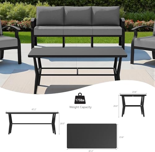 Image of Aluminum Patio Furniture Set with Rectangular Coffee Table, 5 Seats Outdoor Patio Conversation Sets w /5.1 inch Cushions,Patio Conversation Sets for Garden, Backyard, Porch-Grey