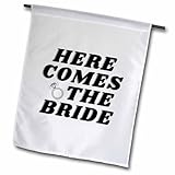 12 x 18 inch Garden Flag - Here Comes The Bride Wedding Gift Honeymoon And Bridal Shower Gift 3dRose - Rosette - Groom and Bride
