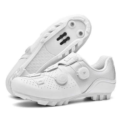 Zapatillas De Ciclismo para Hombre Y Mujer Zapatillas Transpirables Antideslizantes para MTB Zapatillas para Bicicleta De Montaña Zapatillas Unisex para Spin, Interior Y Outdoor-White||Numeric_40
