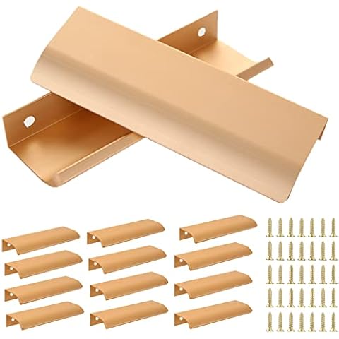 15 PCS Back Mount Finger Edge Pull Champagne Gold 4.7 Inch Aluminum Hidden Drawer Kitchen Cabinet Handles Modern Style Concealed Tab Pulls Room Door Handle Hardware 120mm Cover