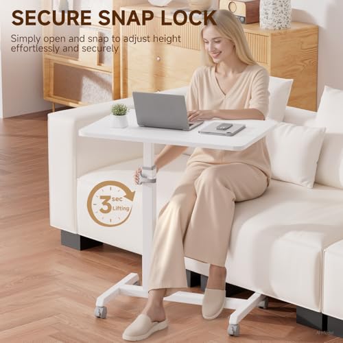 Image of GTPLAYER Small Standing Desk, 24 Inches Foldable Mobile Rolling Laptop PC Table with Lockable Casters, Adjustable Height Overbed Bedside Table Computer Workstation for Home Office, White-Foldable