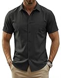 COOFANDY Mens Short Sleeve Casual Shirts Summer Beach Lightweight Stretch Shirts Regular Fit with Pocket Black XXL