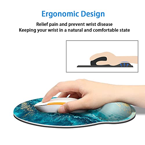 Ergonomic Mouse Pad With Memory Foam Wrist Rest Support, Non-Slip Rubber Base Wrist Rest Pad For Home, Office Easy Typing & Pain Relief,Blue Marble #TOP1