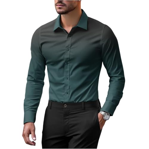 Hemd Herren Langarm Business Longsleeve Klassisch Modern Elegantes Design für BüRo Alltag Und Besondere AnläSse Komfortabel Atmungsaktiv Shirt Grün