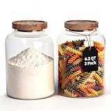 77L 2 PCS Large Glass Food Storage Jars with Airtight Lids, 4.2 Qt Wide Mouth Glass Canister Set for Pantry, Rice, Flour, Sugar, Cereal & Coffee