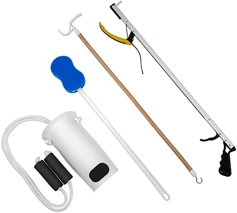 FabLife Hip Kit Daily Living Aids for Mobility, Hip Replacement Recovery, Knee and Back Surgery Includes Grabber Reacher, Bath Sponge Stick, Sock Aid, Shoehorn, Dressing Stick