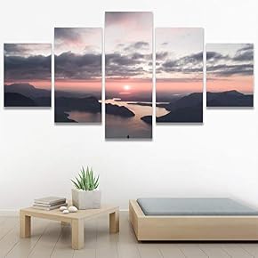 SIGNWIN 5 Panel Canvas Wall Art Reflected Sunset...