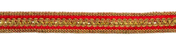 Kurlz 20mm Golden Zari with Sequins & Thread Crochet Border for Lehenga, Suits, Blouses, Dupatta, Art & Craft, Ladoo Gopal Poshak | Size: 9 Yards (Red) 1