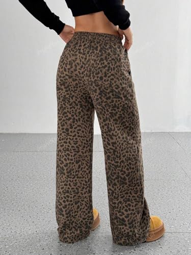 Womens Leopard Baggy Wide Leg Sweatpants Drawstring Elastic High Waisted Cheetah Print Lounge Barrel Trousers Pockets2