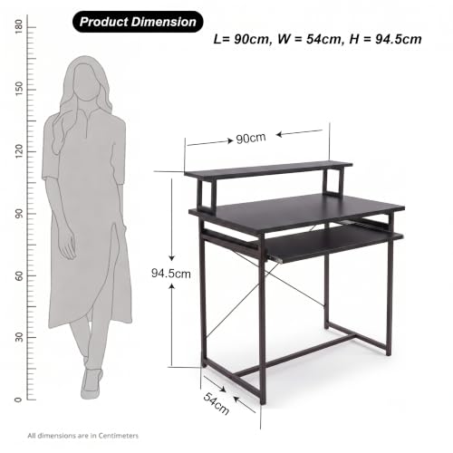Image of Callas ST-25 DeskMate Pro Engineered Wood Study Desk | 90x54x94.5 cm | Sliding Keyboard Tray, Monitor Riser Shelf | Metal Frame | Home Office, Gaming & Kids Room (Black, ST-25) - 1 Year Warranty