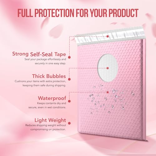 Image of Fuxury 12x15 Bubble Mailers 40 Pack Light Pink Padded Envelopes Large Shipping Envelopes for Clothing, Books, Gifts, Self Seal Waterproof Opaque Thick Mailers for Small Business