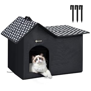 MIU Color Outdoor Cat House, Upgraded Large Double Roof Weatherproof Cat House for Outdoor Cats, Insulated Wild Cat Shelter with Removable Soft Padding, Easy to Assemble,20″ x 13.8″ x 16″ inch
