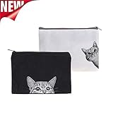 Makeup Bag, Meelife Makeup Pouch Zipper Comestic Bag for Women Cute Tote Bag with Cat Come for 2PCS