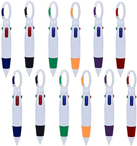FANTESI 24 Pack Shuttle Pens, 4-in-1 Retractable Multicolor Pens Ballpoint Pens with Buckle Keychain on Top for Office School Supplies