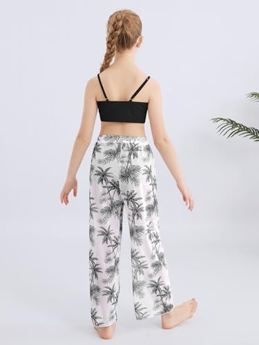 Image of Girls Swimsuit 3 Piece Bathing Suit Criss Cross Bikini Set Tropical Floral Swimwear with Mesh Cover Up Pants Size 9-16Y