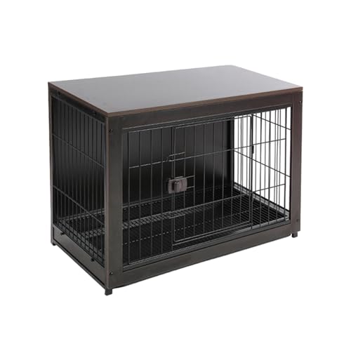 犬用クレート家具、木製犬用クレートエンドテーブル、小型犬・中型犬用装飾用頑丈な屋内犬用ケージ家具(Black,Medium)
