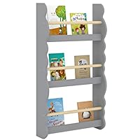 Luebel® Kids Bookcase Wall Shelf, Children's Bookshelf Storage Display Rack, Wooden Book Organizer for Children's Room (Grey-3 Tier, 42.5x80CM)
