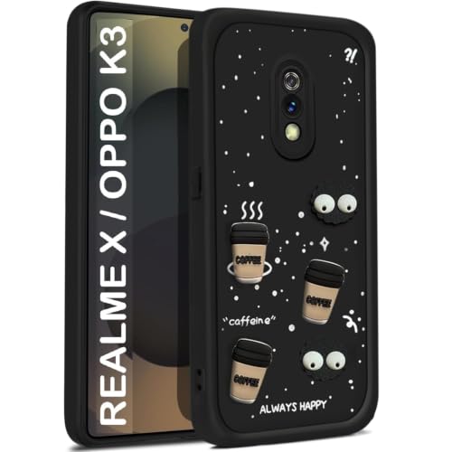 Image of Bintage Back Cover Compatible for Realme RMX1901 / Realme X | Cute Fun Ball | 3D Taddy Smiley Coffee | Milk Case | Full Body Protection - Black