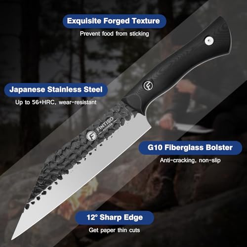 Image of FINTISO Chef Knife 7 inch Kitchen Knife Japanese Style Boning Knife for Meat Cutting Sharp Viking Knife with Full Tang G10 Handle Butcher Knife for Home, Camping, BBQ