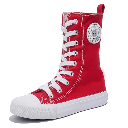OPOEE Boys and Girls High Top Children's Canvas Shoes Fashion Street Dance White Campus Shoes Outdoor Leisure Sneakers Shoes (Red, Little Kid, 13.5, Numeric, US Footwear Size System, Narrow)