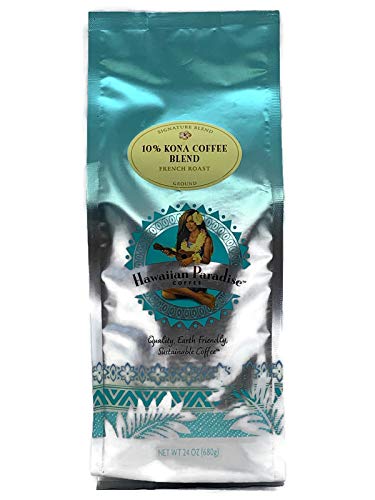 Hawaiian Paradise CoffeeGround - 100% Arabica Coffee Premium Rich flavored Bold Signature Brewed Coffee from the Finest Beans (10% Kona Roast Ground, 24oz.)