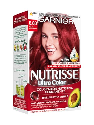 Garnier Nutrisse - Pack x3 Ultra Color Sin Siliconas Coloración Permanente Nutritiva 6.60 ROJO VIBRANTE