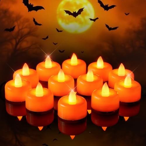 Amagic 12 Pack Halloween Orange Flameless LED Tea Lights Candles